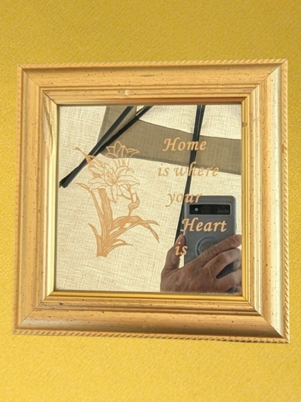 Gold Framed Mirrored "Home Is Where Your Heart Is" With Floral Accei